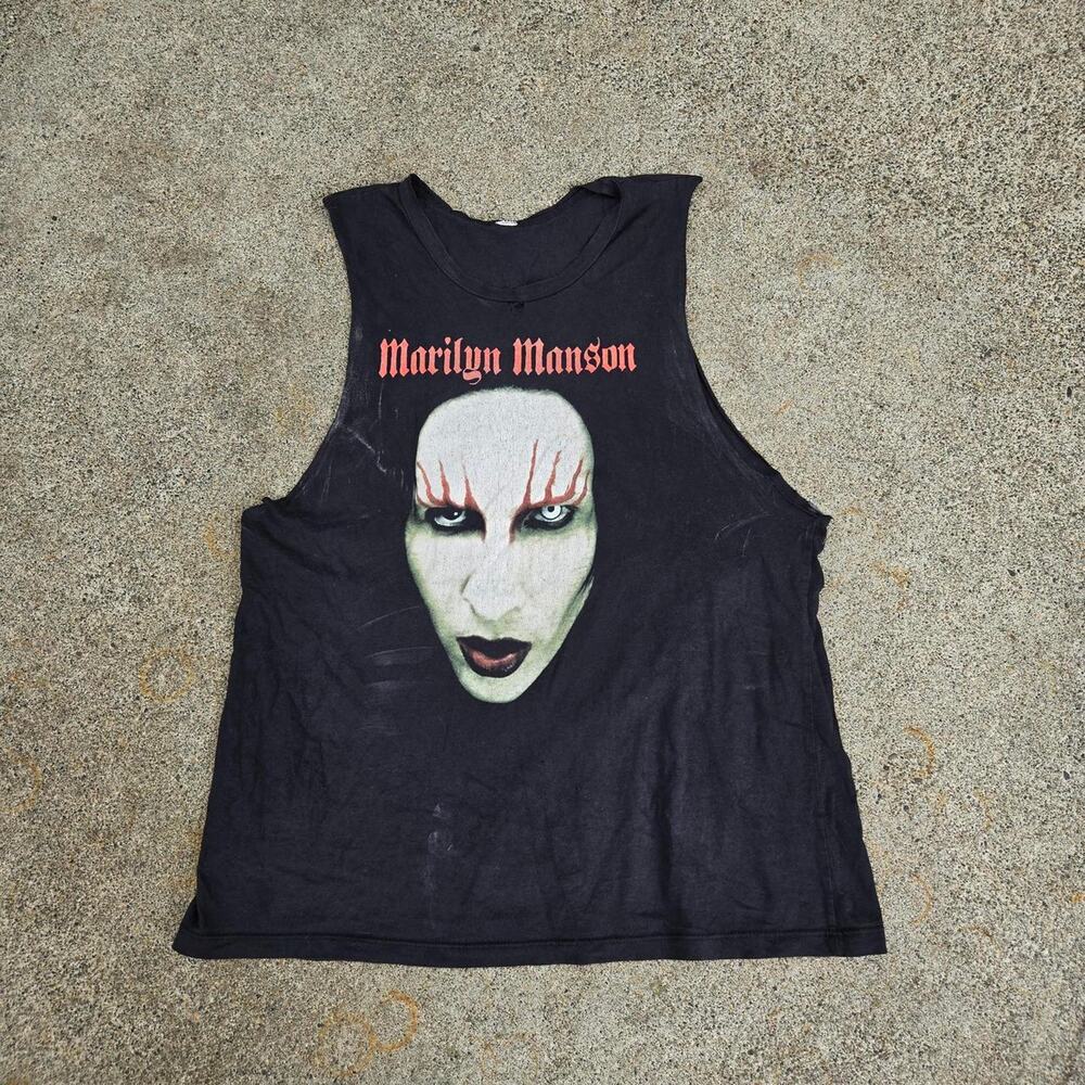 Y2k MARILYN MANSON makeup face Graphic Metal Band Chopped Tank Top Med/Lg Fit